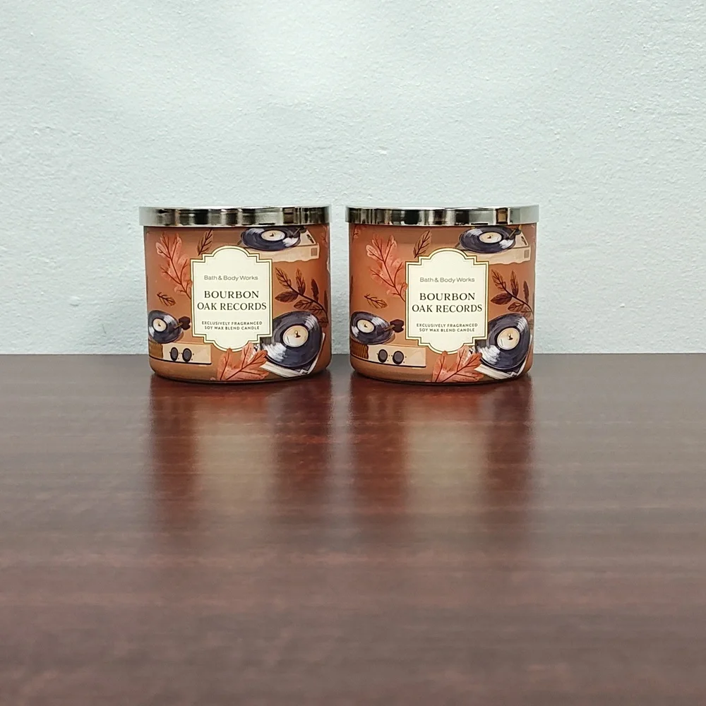 Bath & Body Works BOURBON OAK RECORDS 3-Wick Candles - Set of 2